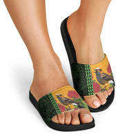 Personalized Hawaii Akohekohe Ohia Lehua Slide Sandals Crested Honeycreeper Kakau Hawaiian Pattern LT14 - Polynesian Pride