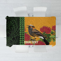 Personalized Hawaii Akohekohe Ohia Lehua Tablecloth Crested Honeycreeper Kakau Hawaiian Pattern LT14 Orange - Polynesian Pride