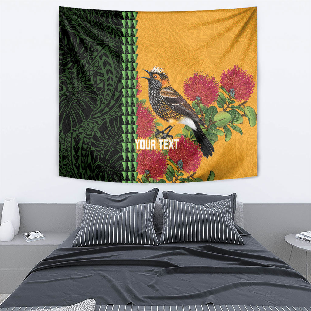 Personalized Hawaii Akohekohe Ohia Lehua Tapestry Crested Honeycreeper Kakau Hawaiian Pattern LT14 - Polynesian Pride