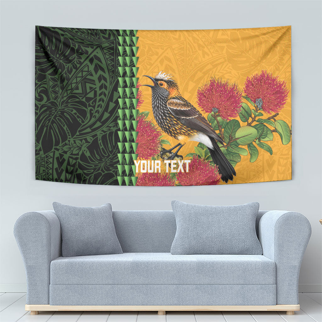 Personalized Hawaii Akohekohe Ohia Lehua Tapestry Crested Honeycreeper Kakau Hawaiian Pattern LT14 - Polynesian Pride