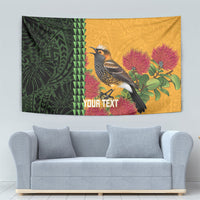 Personalized Hawaii Akohekohe Ohia Lehua Tapestry Crested Honeycreeper Kakau Hawaiian Pattern LT14 - Polynesian Pride