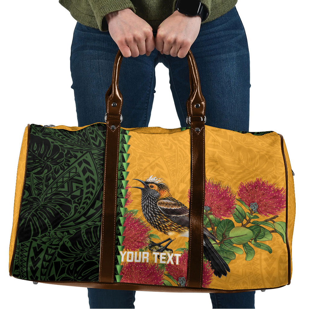 Personalized Hawaii Akohekohe Ohia Lehua Travel Bag Crested Honeycreeper Kakau Hawaiian Pattern LT14 Orange - Polynesian Pride
