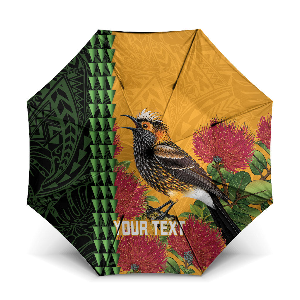 Personalized Hawaii Akohekohe Ohia Lehua Umbrella Crested Honeycreeper Kakau Hawaiian Pattern LT14 One Size Folded 11.42 inch Opened Diameter 37.4 inch Orange - Polynesian Pride
