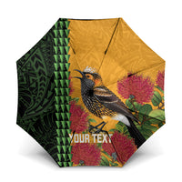 Personalized Hawaii Akohekohe Ohia Lehua Umbrella Crested Honeycreeper Kakau Hawaiian Pattern LT14 One Size Folded 11.42 inch Opened Diameter 37.4 inch Orange - Polynesian Pride