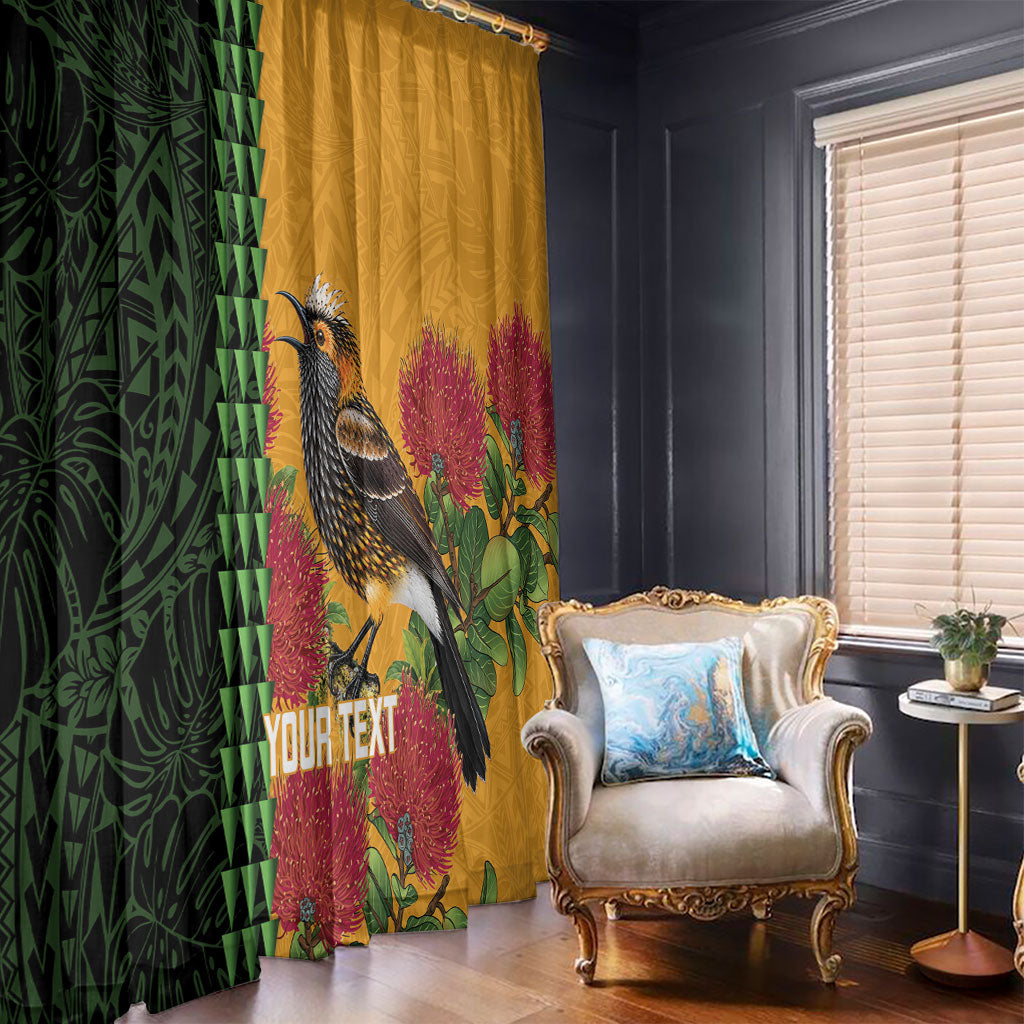 Personalized Hawaii Akohekohe Ohia Lehua Window Curtain Crested Honeycreeper Kakau Hawaiian Pattern LT14 - Polynesian Pride