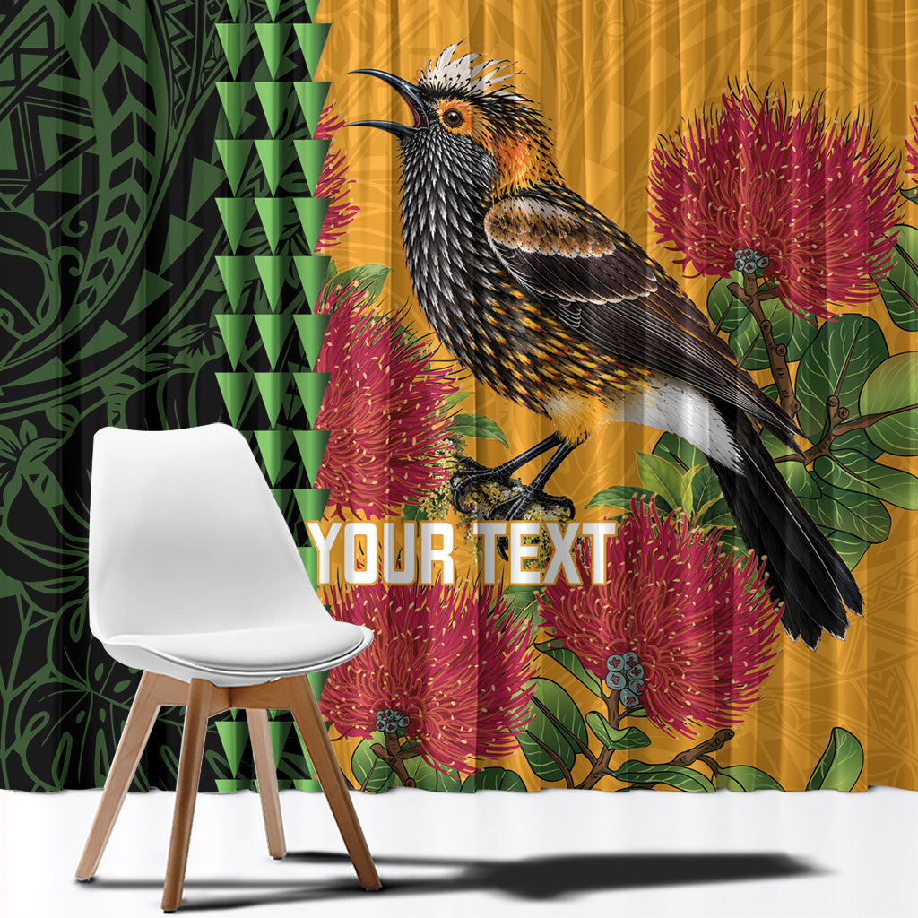 Personalized Hawaii Akohekohe Ohia Lehua Window Curtain Crested Honeycreeper Kakau Hawaiian Pattern LT14 - Polynesian Pride