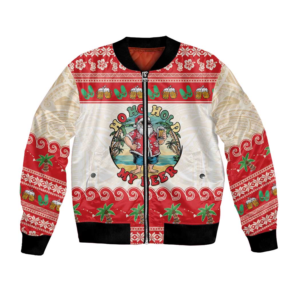 Mele Kalikimaka Hawaii Bomber Jacket Funny Beer-Loving Santa Hawaiian Tropical LT14 Unisex Red - Polynesian Pride