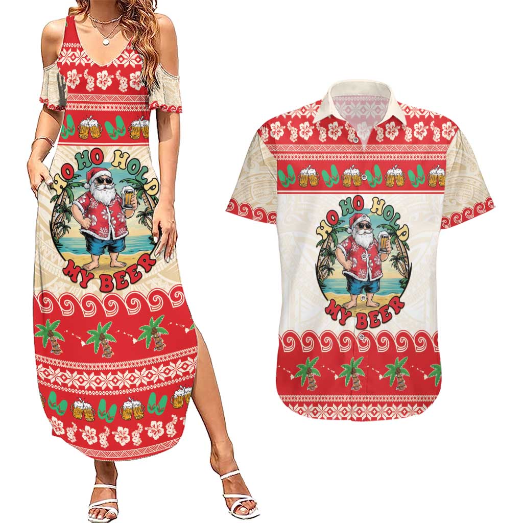 Mele Kalikimaka Hawaii Couples Matching Summer Maxi Dress and Hawaiian Shirt Funny Beer-Loving Santa Hawaiian Tropical - Polynesian Pride