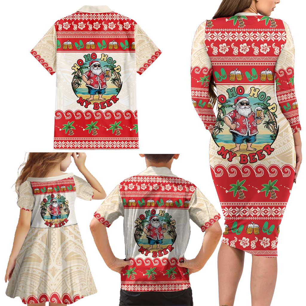 Mele Kalikimaka Hawaii Family Matching Long Sleeve Bodycon Dress and Hawaiian Shirt Funny Beer-Loving Santa Hawaiian Tropical - Polynesian Pride
