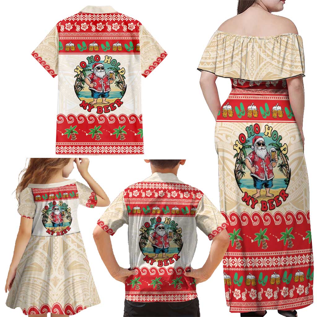 Mele Kalikimaka Hawaii Family Matching Off Shoulder Maxi Dress and Hawaiian Shirt Funny Beer-Loving Santa Hawaiian Tropical - Polynesian Pride
