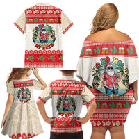 Mele Kalikimaka Hawaii Family Matching Off Shoulder Short Dress and Hawaiian Shirt Funny Beer-Loving Santa Hawaiian Tropical - Polynesian Pride