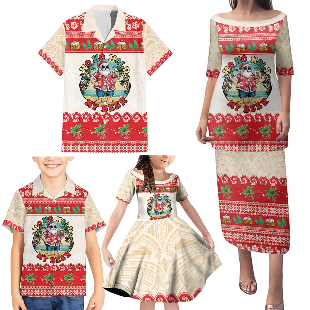 Mele Kalikimaka Hawaii Family Matching Puletasi and Hawaiian Shirt Funny Beer-Loving Santa Hawaiian Tropical - Polynesian Pride