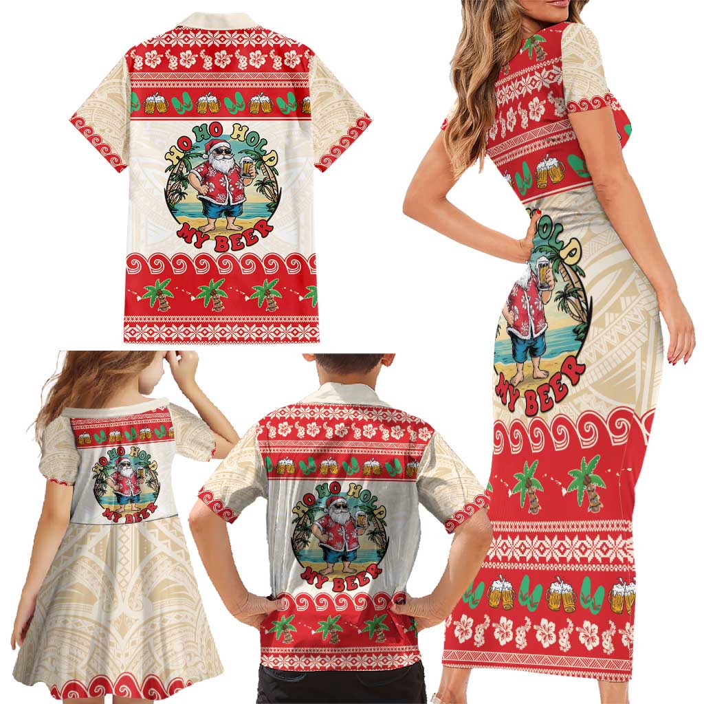 Mele Kalikimaka Hawaii Family Matching Short Sleeve Bodycon Dress and Hawaiian Shirt Funny Beer-Loving Santa Hawaiian Tropical - Polynesian Pride