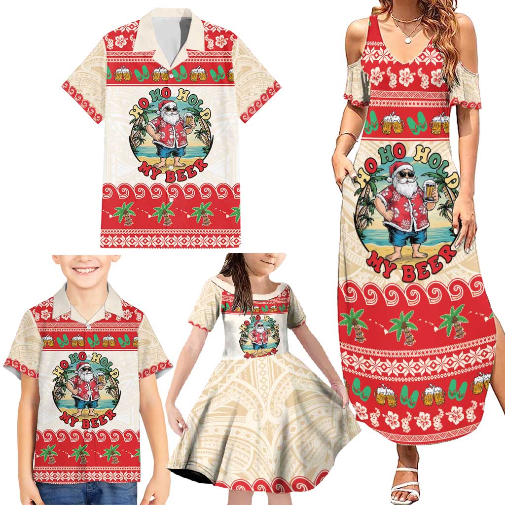 Mele Kalikimaka Hawaii Family Matching Summer Maxi Dress and Hawaiian Shirt Funny Beer-Loving Santa Hawaiian Tropical - Polynesian Pride