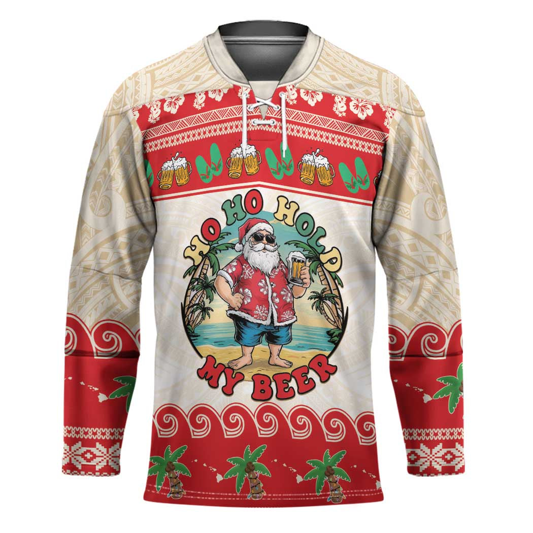 Mele Kalikimaka Hawaii Hockey Jersey Funny Beer-Loving Santa Hawaiian Tropical - Polynesian Pride