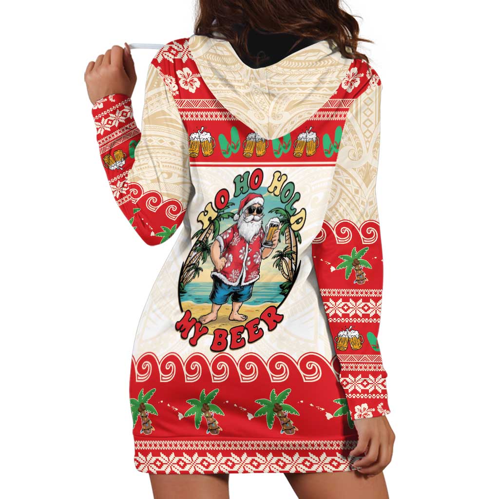 Mele Kalikimaka Hawaii Hoodie Dress Funny Beer-Loving Santa Hawaiian Tropical LT14 - Polynesian Pride