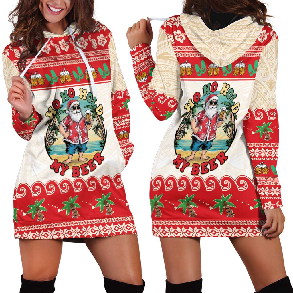 Mele Kalikimaka Hawaii Hoodie Dress Funny Beer-Loving Santa Hawaiian Tropical LT14 - Polynesian Pride