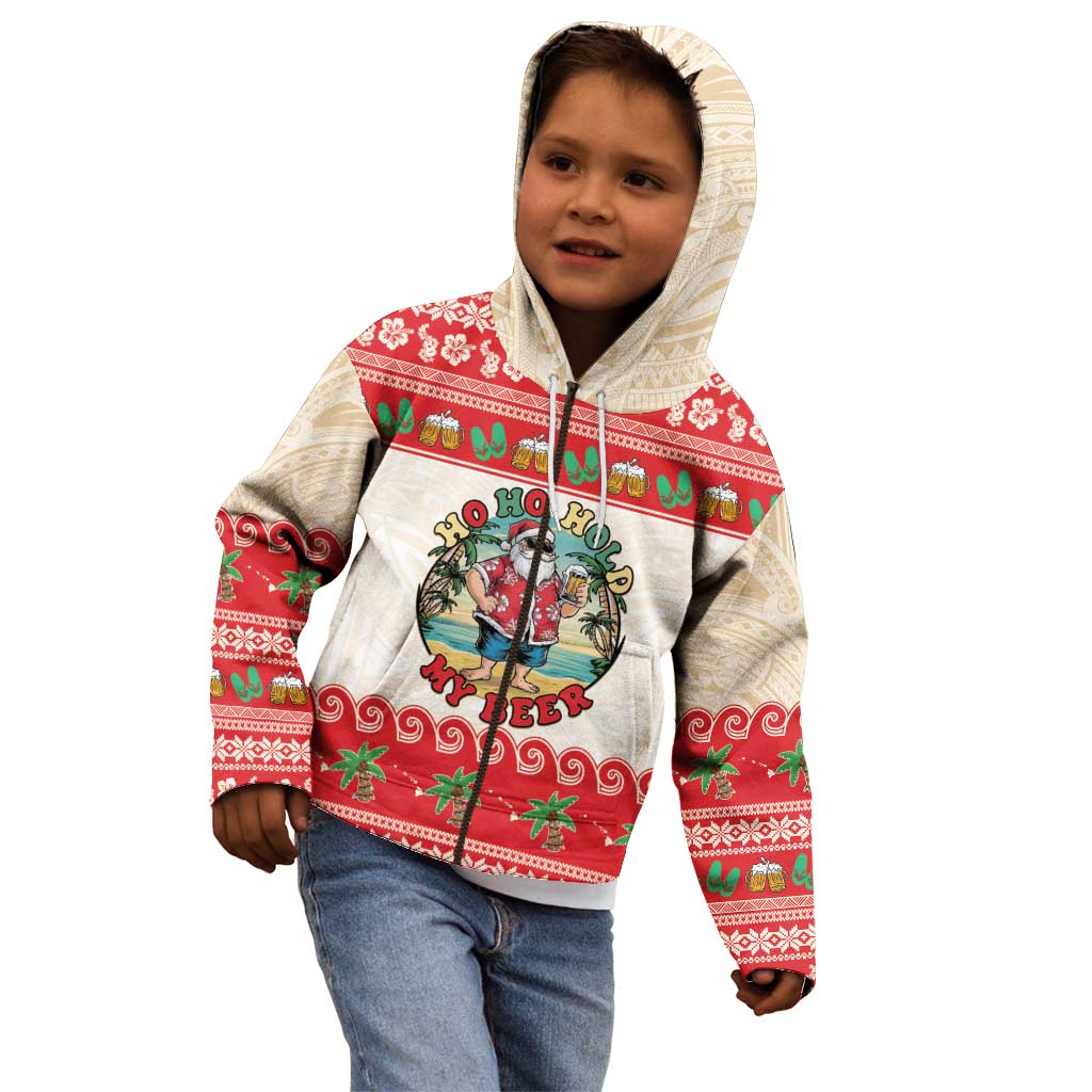 Mele Kalikimaka Hawaii Kid Hoodie Funny Beer-Loving Santa Hawaiian Tropical - Polynesian Pride