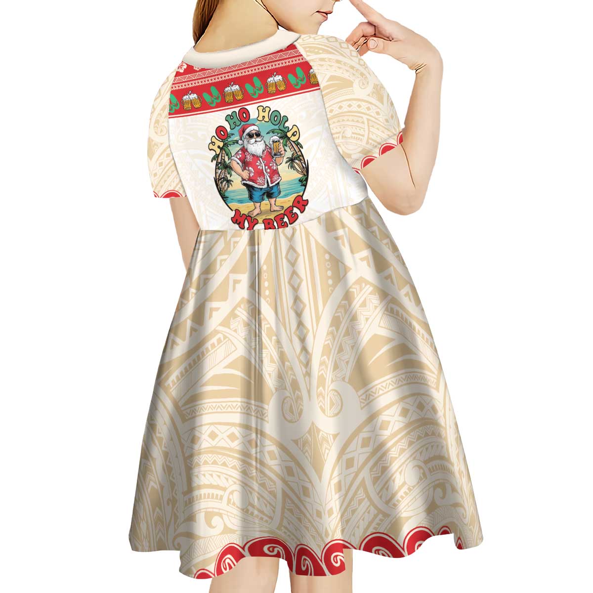 Mele Kalikimaka Hawaii Kid Short Sleeve Dress Funny Beer-Loving Santa Hawaiian Tropical - Polynesian Pride