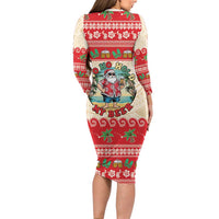 Mele Kalikimaka Hawaii Long Sleeve Bodycon Dress Funny Beer-Loving Santa Hawaiian Tropical - Polynesian Pride