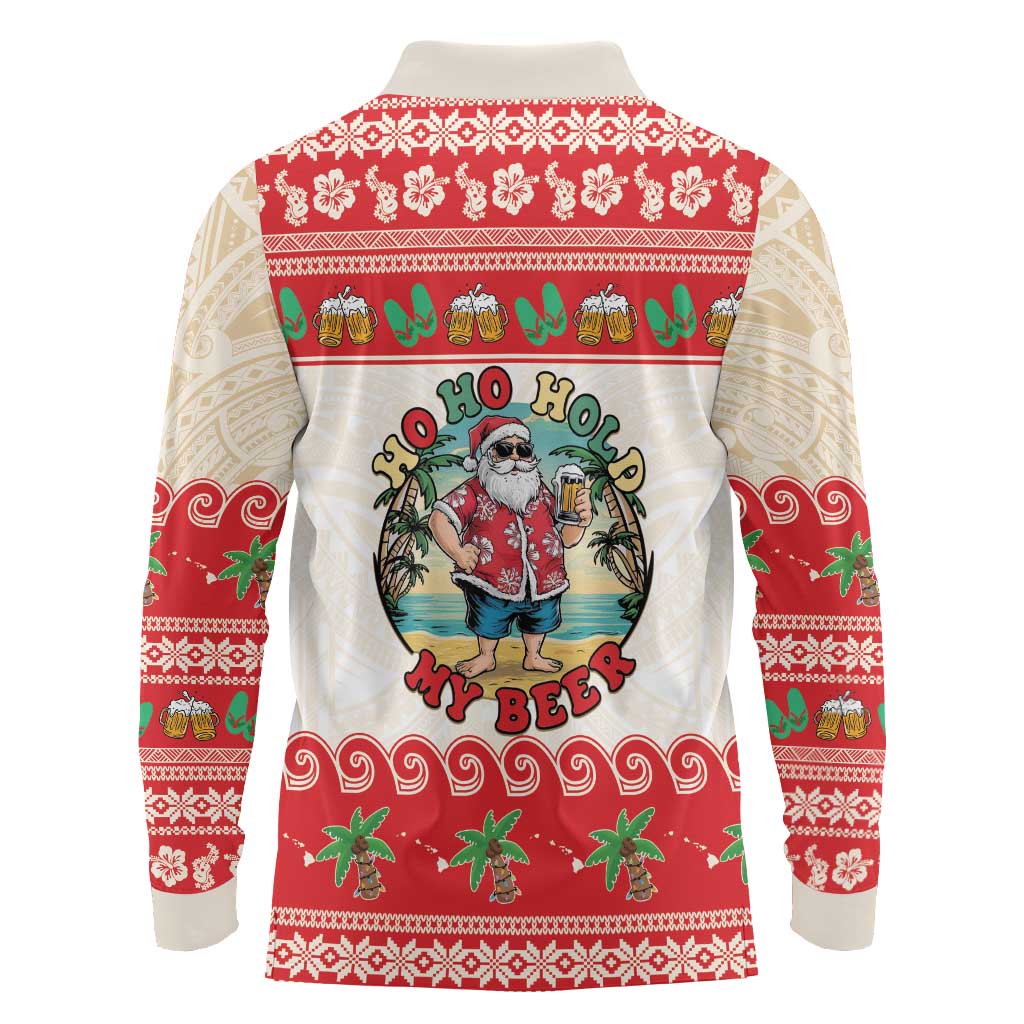 Mele Kalikimaka Hawaii Long Sleeve Polo Shirt Funny Beer-Loving Santa Hawaiian Tropical - Polynesian Pride