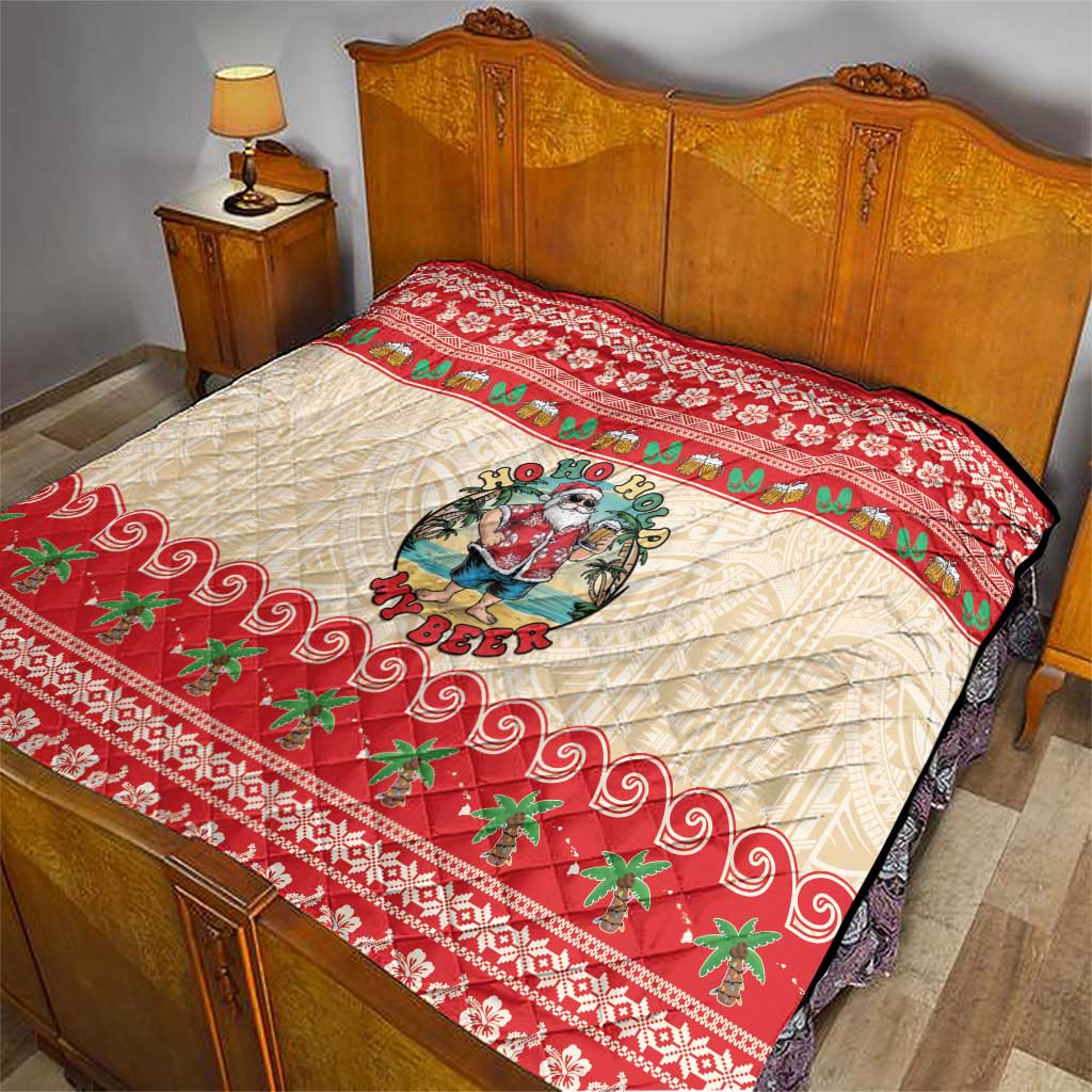 Mele Kalikimaka Hawaii Quilt Funny Beer-Loving Santa Hawaiian Tropical - Polynesian Pride
