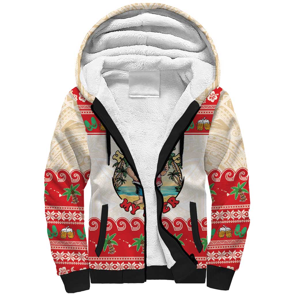 Mele Kalikimaka Hawaii Sherpa Hoodie Funny Beer-Loving Santa Hawaiian Tropical - Polynesian Pride