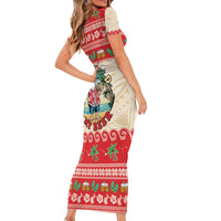 Mele Kalikimaka Hawaii Short Sleeve Bodycon Dress Funny Beer-Loving Santa Hawaiian Tropical - Polynesian Pride