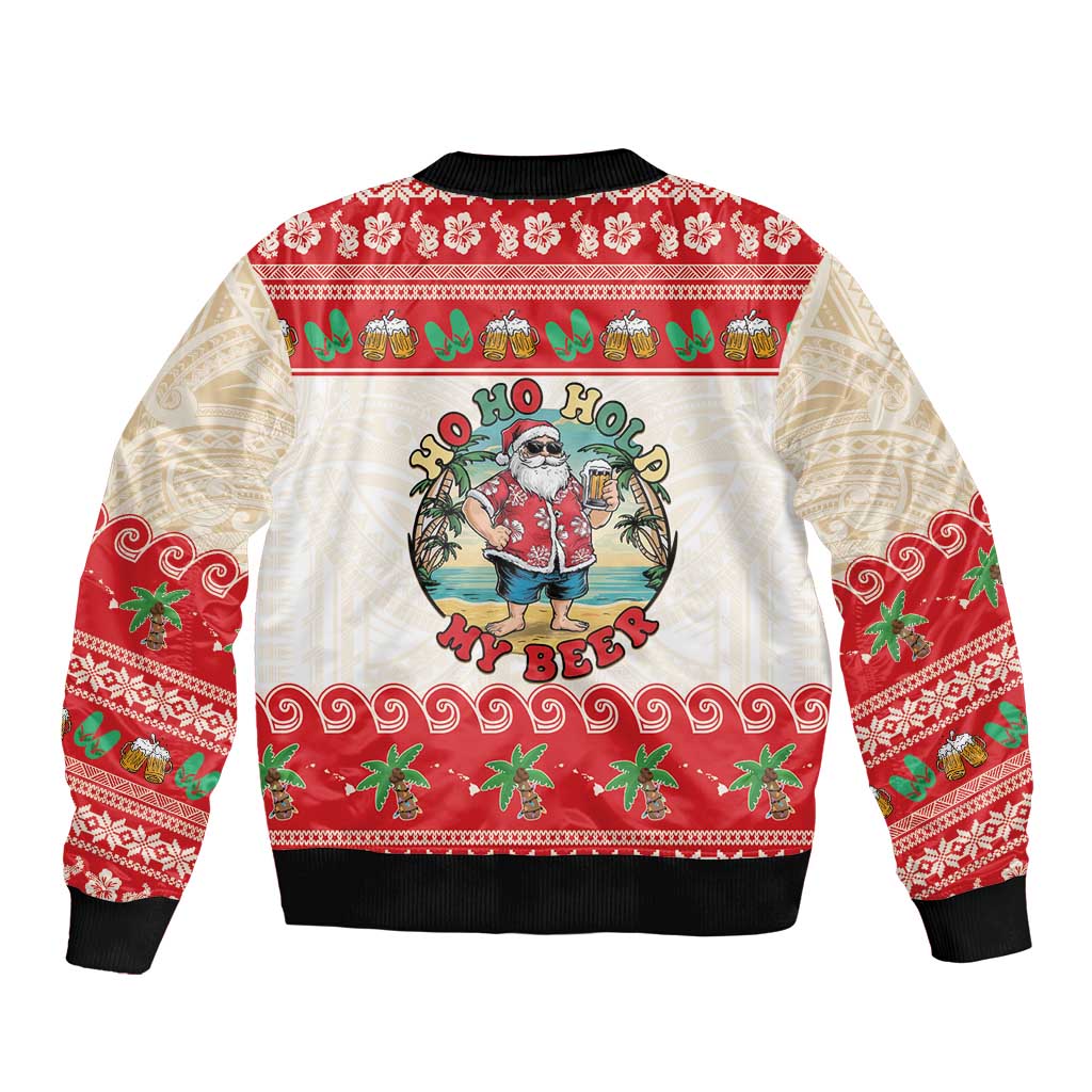 Mele Kalikimaka Hawaii Sleeve Zip Bomber Jacket Funny Beer-Loving Santa Hawaiian Tropical - Polynesian Pride