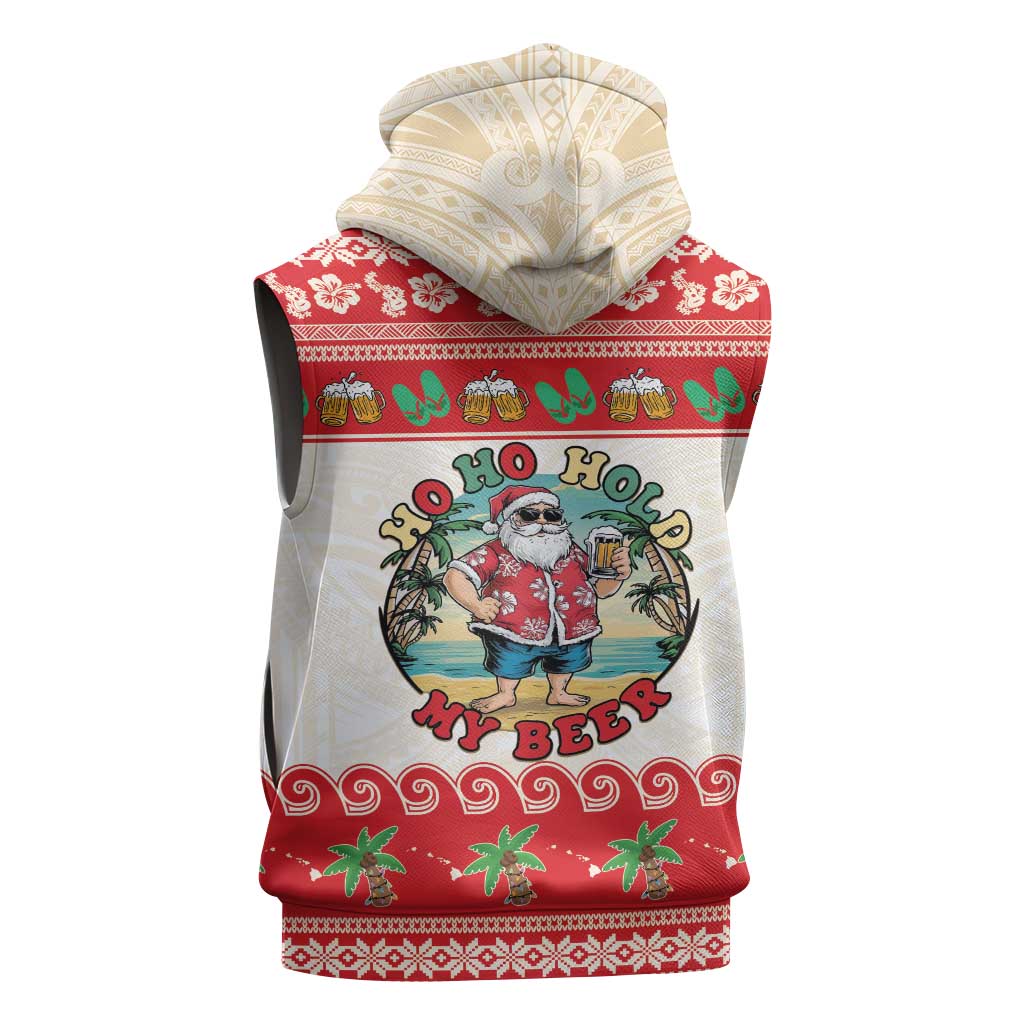 Mele Kalikimaka Hawaii Sleeveless Zip Hoodie Funny Beer-Loving Santa Hawaiian Tropical - Polynesian Pride