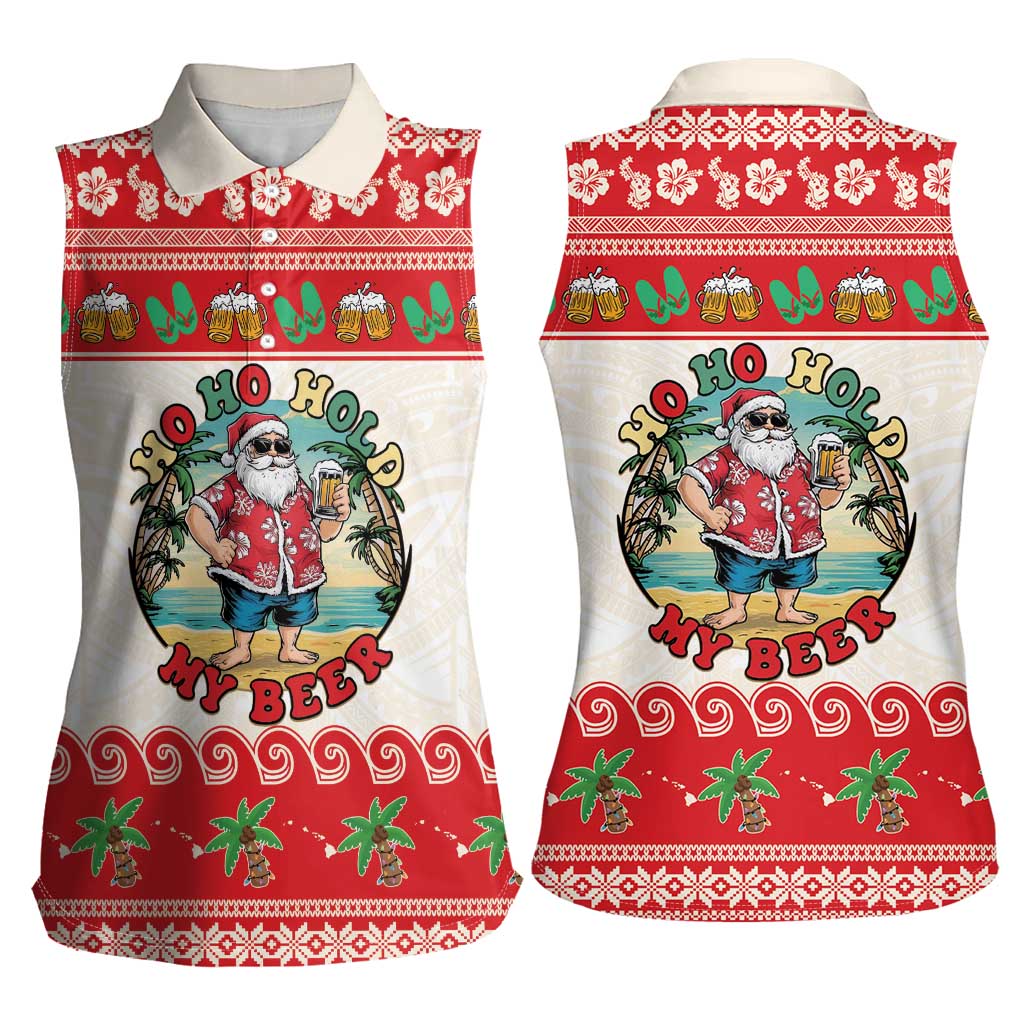 Mele Kalikimaka Hawaii Women Sleeveless Polo Shirt Funny Beer-Loving Santa Hawaiian Tropical - Polynesian Pride