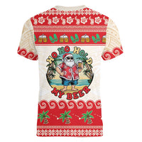 Mele Kalikimaka Hawaii Women V-Neck T-Shirt Funny Beer-Loving Santa Hawaiian Tropical LT14 - Polynesian Pride