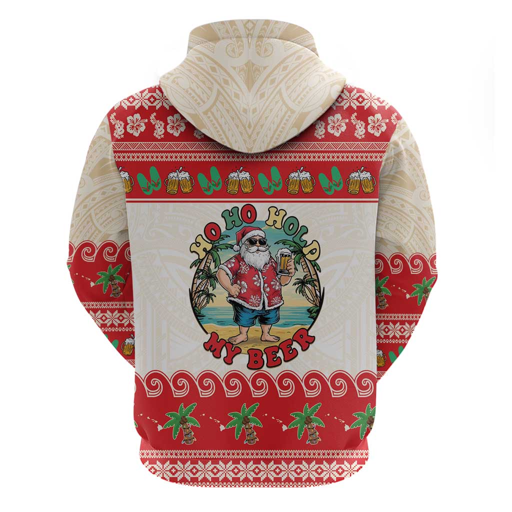 Mele Kalikimaka Hawaii Zip Hoodie Funny Beer-Loving Santa Hawaiian Tropical - Polynesian Pride