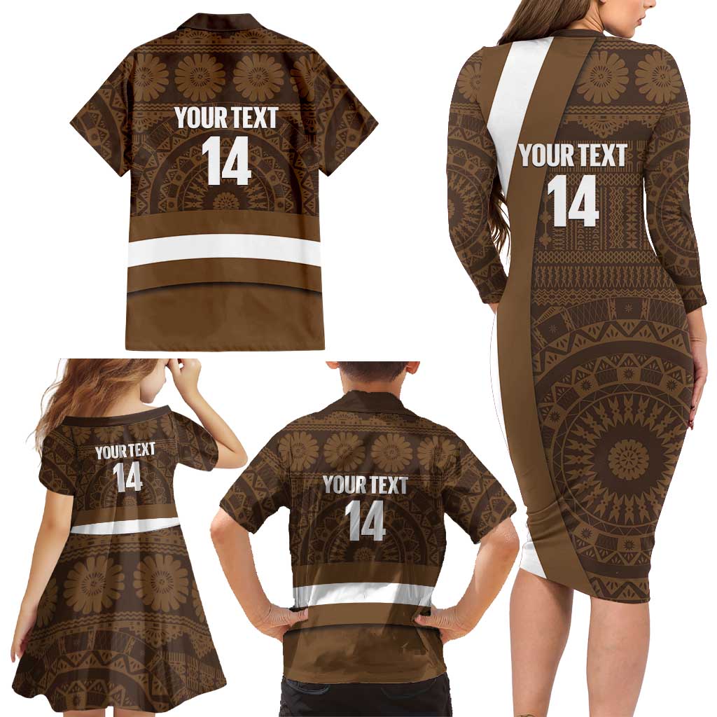 Bula Fiji Football Custom Family Matching Long Sleeve Bodycon Dress and Hawaiian Shirt One Vanua One Team Tapa Pattern LT14 - Polynesian Pride
