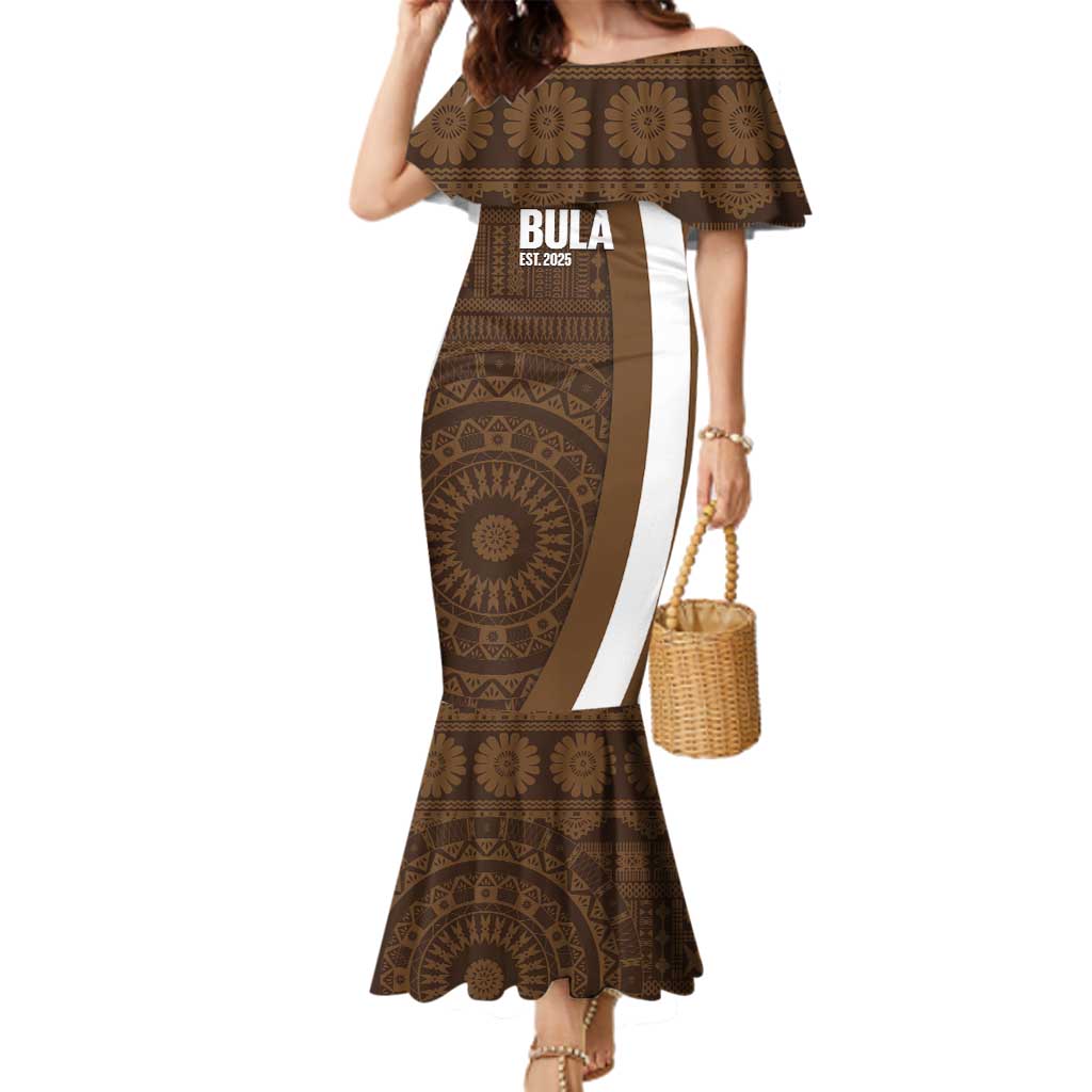 Bula Fiji Football Custom Family Matching Mermaid Dress and Hawaiian Shirt One Vanua One Team Tapa Pattern LT14 Mom's Dress Brown - Polynesian Pride