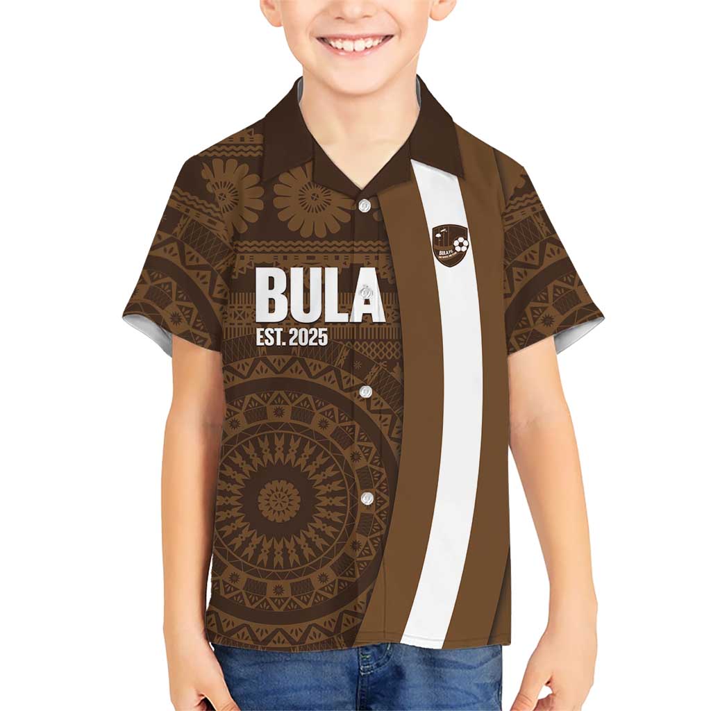 Bula Fiji Football Custom Family Matching Mermaid Dress and Hawaiian Shirt One Vanua One Team Tapa Pattern LT14 Son's Shirt Brown - Polynesian Pride