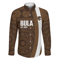 Bula Fiji Football Custom Family Matching Short Sleeve Bodycon Dress and Hawaiian Shirt One Vanua One Team Tapa Pattern LT14 Dad's Shirt - Long Sleeve Brown - Polynesian Pride