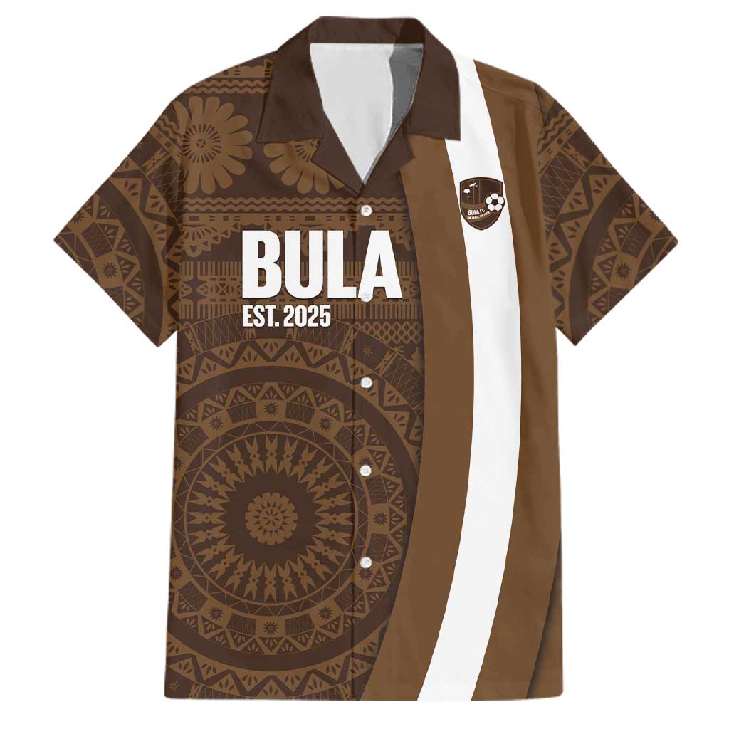 Bula Fiji Football Custom Family Matching Summer Maxi Dress and Hawaiian Shirt One Vanua One Team Tapa Pattern LT14 Dad's Shirt - Short Sleeve Brown - Polynesian Pride