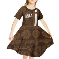 Bula Fiji Football Custom Kid Short Sleeve Dress One Vanua One Team Tapa Pattern