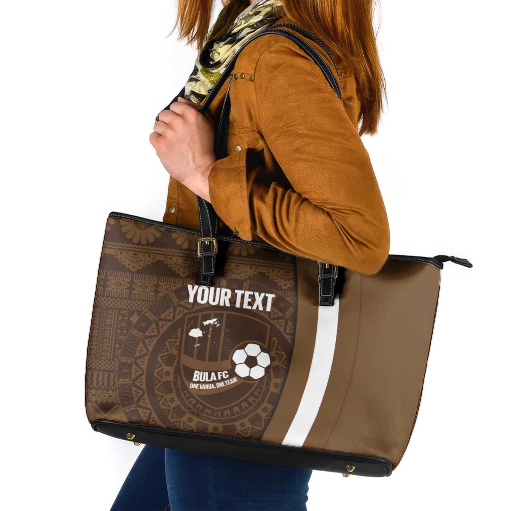 Bula Fiji Football Custom Leather Tote Bag One Vanua One Team Tapa Pattern