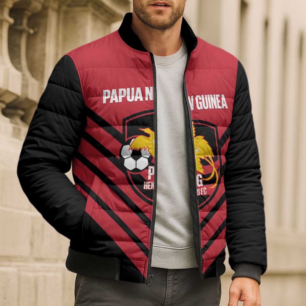 Hekari Papua New Guinea Football Custom Bomber Puffer Jacket Go PNG Red Army