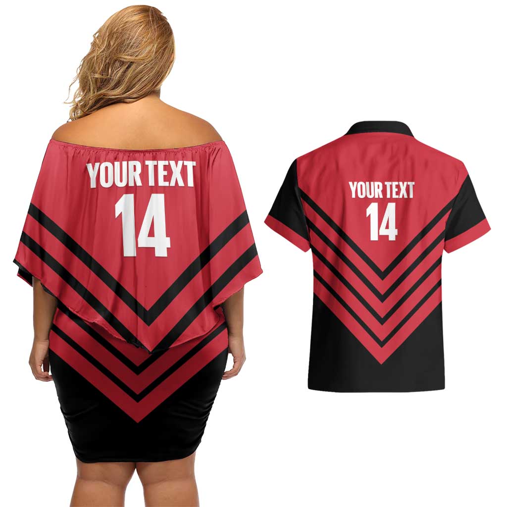 Hekari Papua New Guinea Football Custom Couples Matching Off Shoulder Short Dress and Hawaiian Shirt Go PNG Red Army
