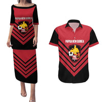 Hekari Papua New Guinea Football Custom Couples Matching Puletasi and Hawaiian Shirt Go PNG Red Army LT14 Red - Polynesian Pride
