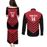 Hekari Papua New Guinea Football Custom Couples Matching Puletasi and Long Sleeve Button Shirt Go PNG Red Army LT14 - Polynesian Pride