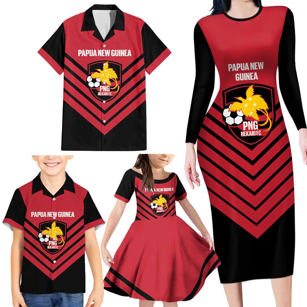 Hekari Papua New Guinea Football Custom Family Matching Long Sleeve Bodycon Dress and Hawaiian Shirt Go PNG Red Army