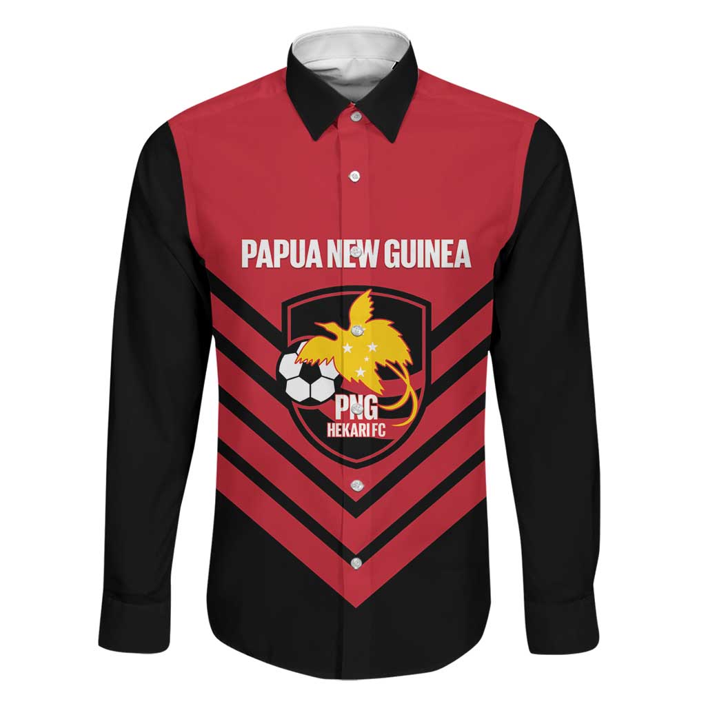 Hekari Papua New Guinea Football Custom Family Matching Short Sleeve Bodycon Dress and Hawaiian Shirt Go PNG Red Army LT14 Dad's Shirt - Long Sleeve Red - Polynesian Pride