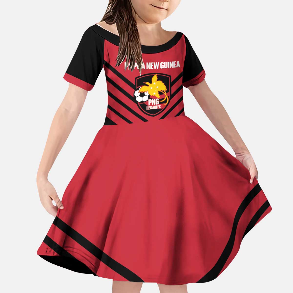 Hekari Papua New Guinea Football Custom Kid Short Sleeve Dress Go PNG Red Army LT14 KID Red - Polynesian Pride
