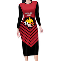 Hekari Papua New Guinea Football Custom Long Sleeve Bodycon Dress Go PNG Red Army LT14 Long Dress Red - Polynesian Pride