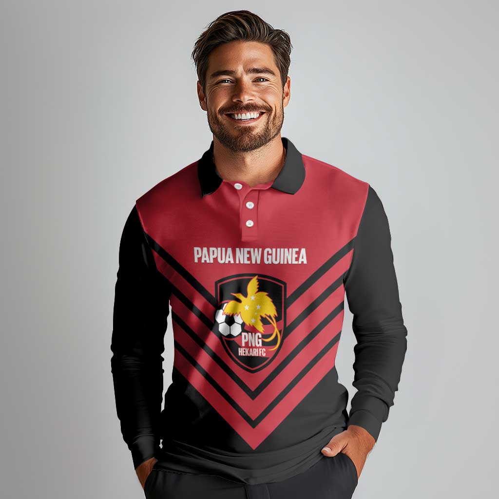 Hekari Papua New Guinea Football Custom Long Sleeve Polo Shirt Go PNG Red Army LT14 - Polynesian Pride