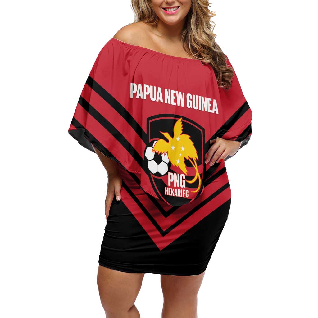 Hekari Papua New Guinea Football Custom Off Shoulder Short Dress Go PNG Red Army LT14 Women Red - Polynesian Pride
